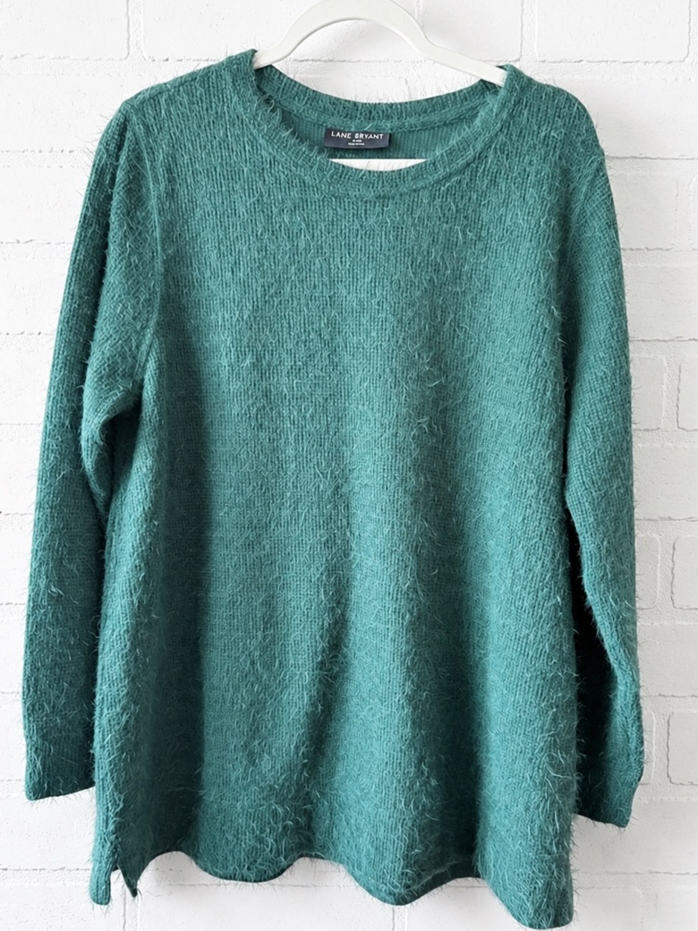 Lane Bryant Teal Fuzzy Crewneck Sweater